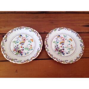 Masons Ironstone China England Japanese Kutani Lotus Saucers Small Plates 7.25"